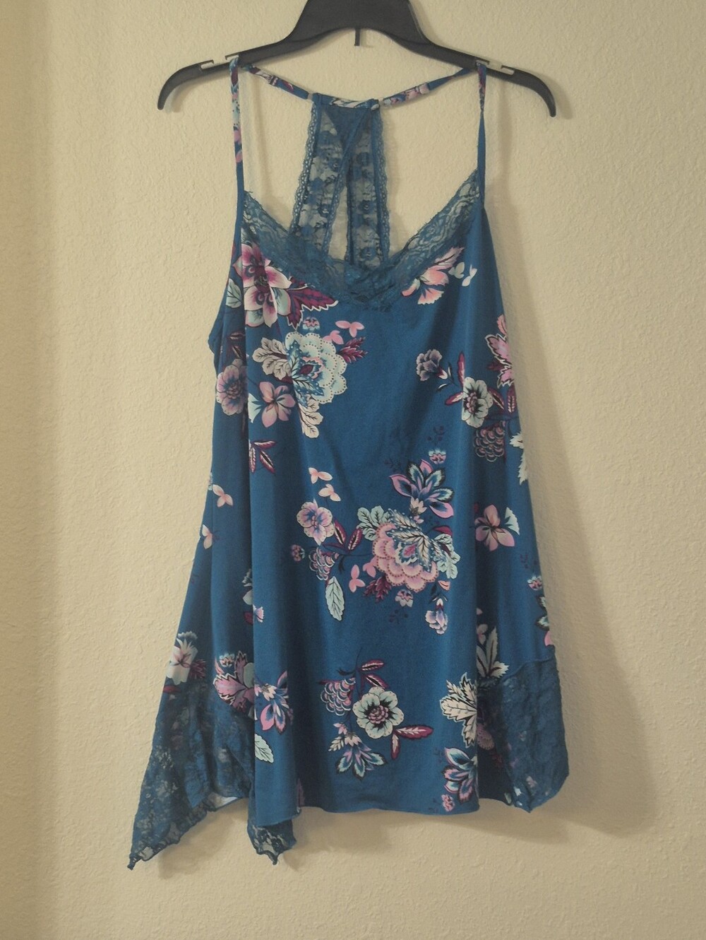 Secret Treasures Teal Floral Lace Racerback Cami